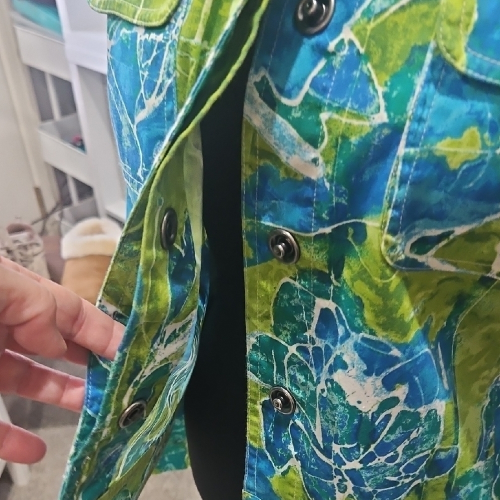 Chico's Vibrant Blue and Green Jean Jacket - Picture 5 of 9